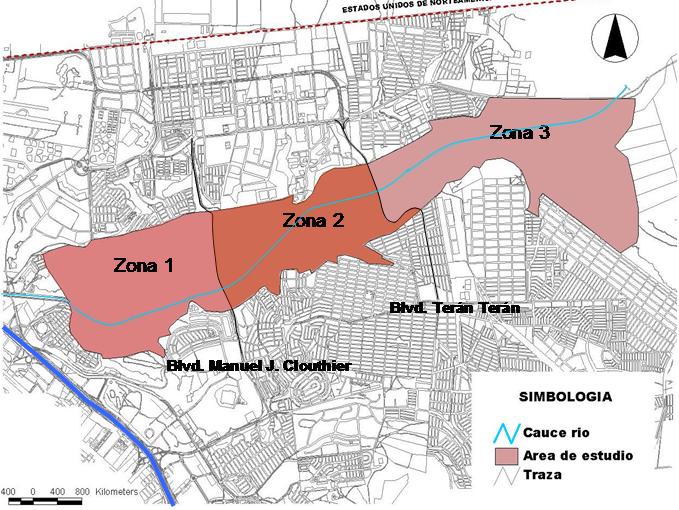 Divisin del rea de estudio en tres (3) zonas.