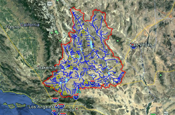 Aerial view of Mojave river basin.