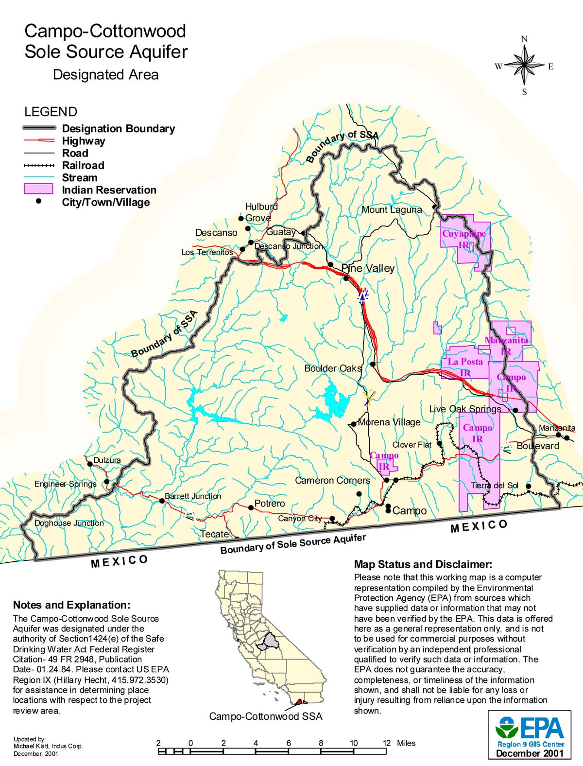 Location of Campo-Cottonwood Sole Source Aquifer