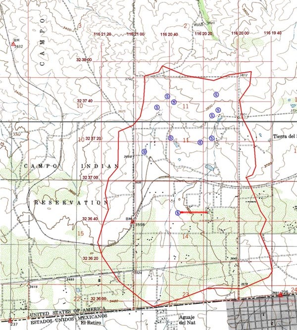 Springs and large dike documented in the Tierra del Sol watershed