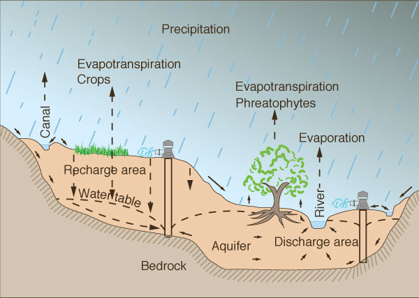 Groundwater flow through an unconfined acquifer