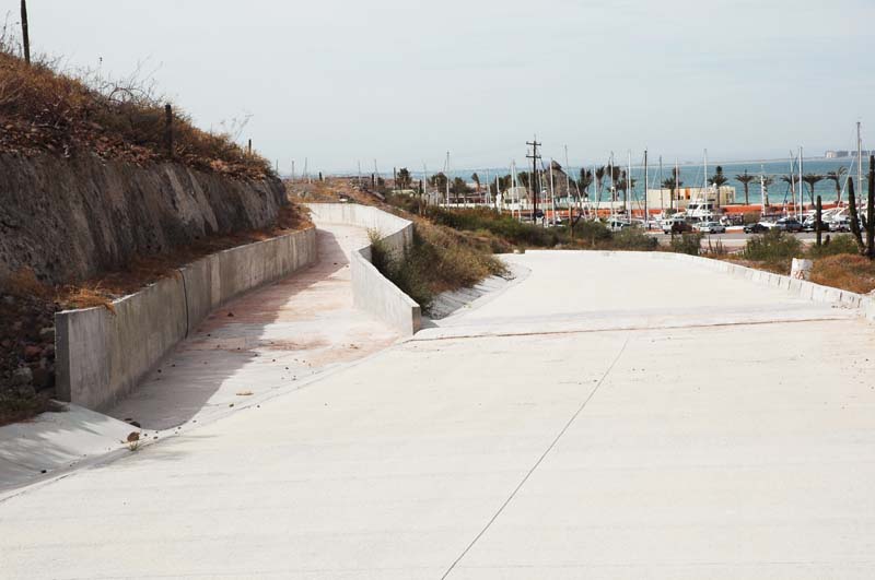 Diversion channel to partially control highway crossing, La Paz, Baja California Sur.