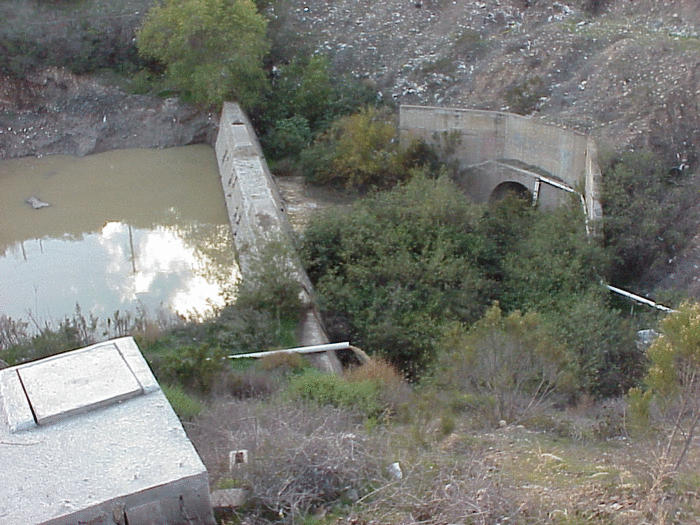 Discharge of treated sewage at the sediment retention basin.