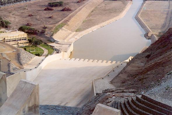 Downstream view of the stilling basin.