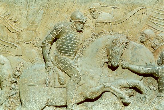 Relief on a wall at the Alhambra, Granada, Spain.