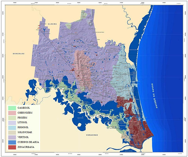 Tipos de suelos en los municipios de la zona en estudio.