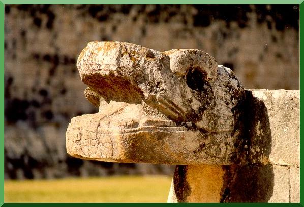 Efigy of snake at ball court.